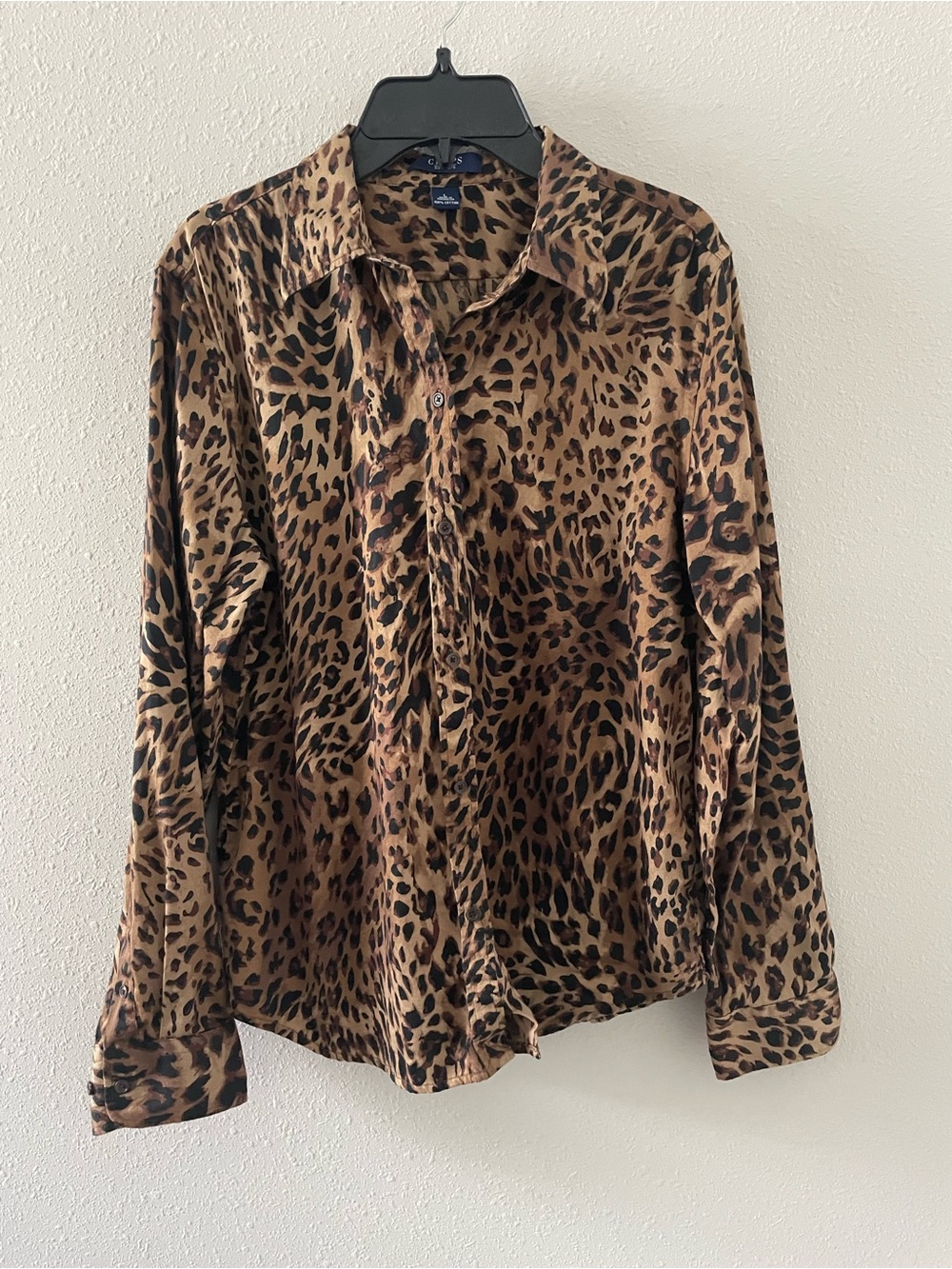 Chaps Leopard Print Button-Down Shirt in Brown and Black